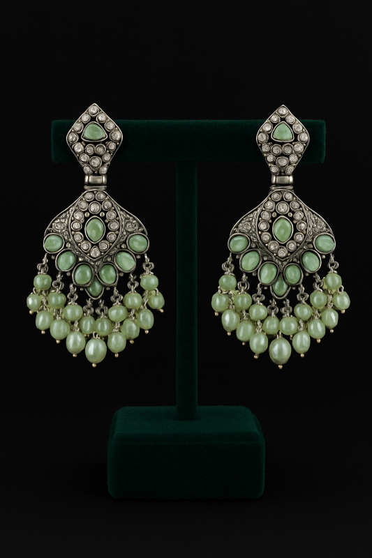 Green kundan earings
